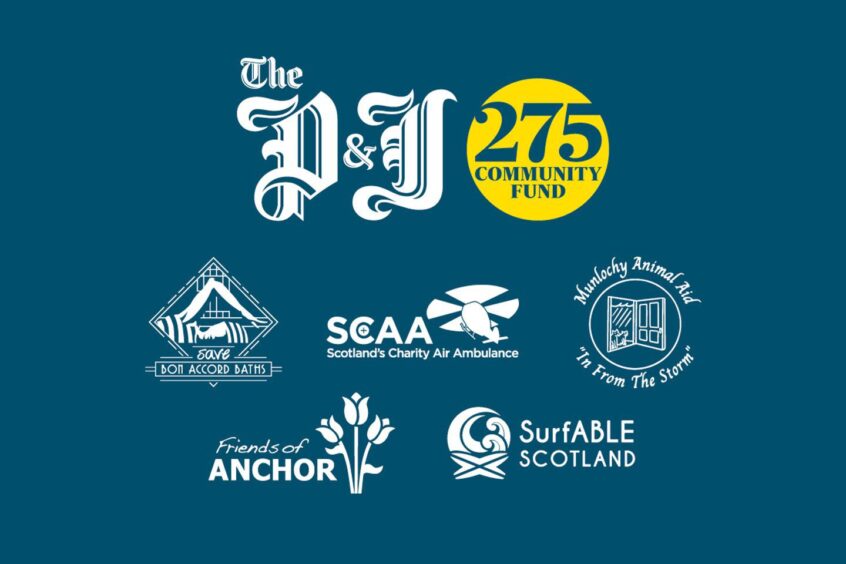 Graphic shows the five charity partners that The P&J 275 Community Fund is raising money for, including Friends of Anchor and Scotland's Charity Air Ambulance.
