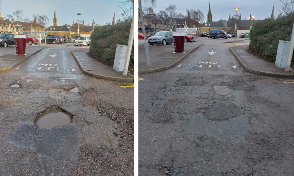 Picture shows pothole on Fairfield Lane in Inverness .