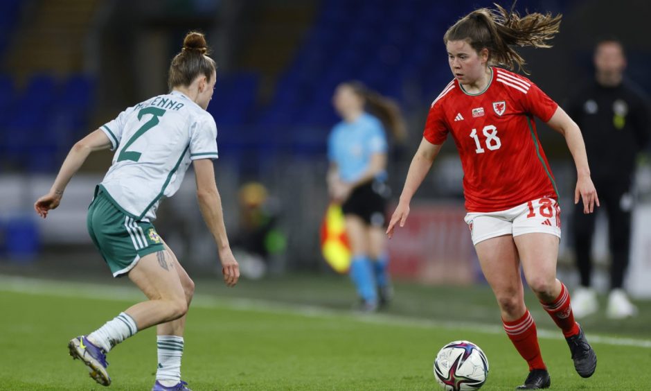 Wales defender Esther Morgan in action in a friendly against Northern Ireland.