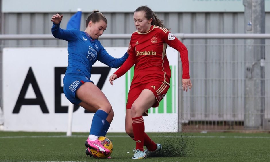 Adele Lindbaek in action on her debut for Aberdeen Women in a SWPL match against Rangers at the Balmoral Stadium.