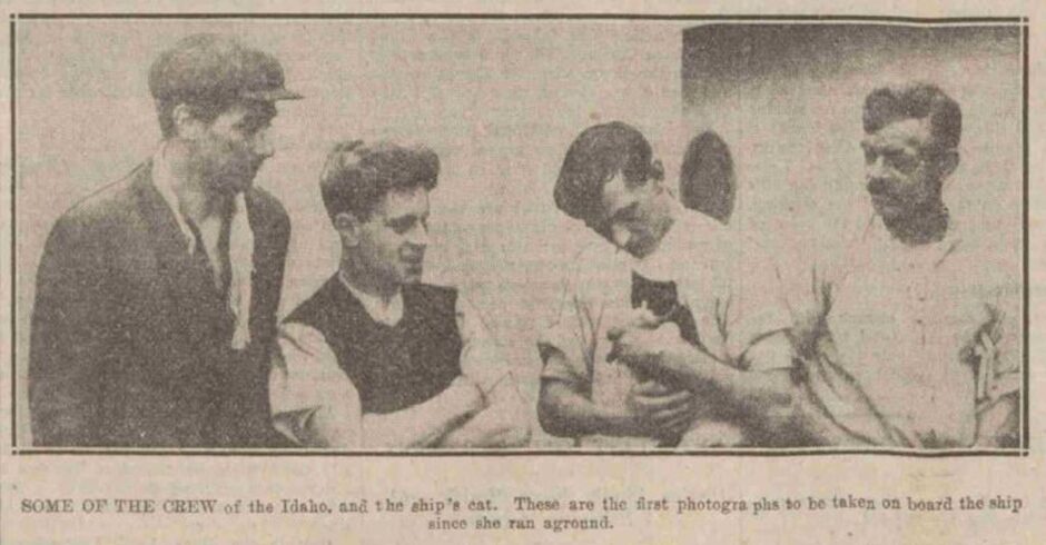 A glimpse of the crew of SS Idaho, filmed on-board, with the ship's cat.