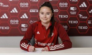 Lois Edwards, pictured at the club's training ground Cormack Park, has signed for Aberdeen Women on a deal until the end of the season.