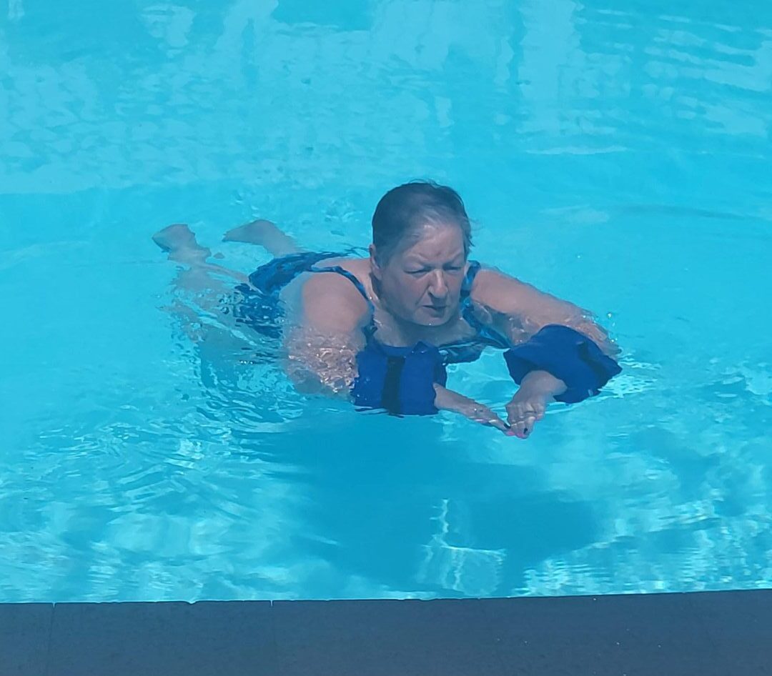 Margaret Walker swimming in the pool in Lanzarote. 