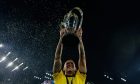 Former Aberdeen striker Christian Ramirez raises the MLS Cup with Columbus Crew after beating Los Angeles in the final. Image: Columbus Crew FC.