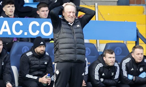 Aberdeen's manager Neil Warnock during the 2-0 loss to Kilmarnock Image; Shutterstock