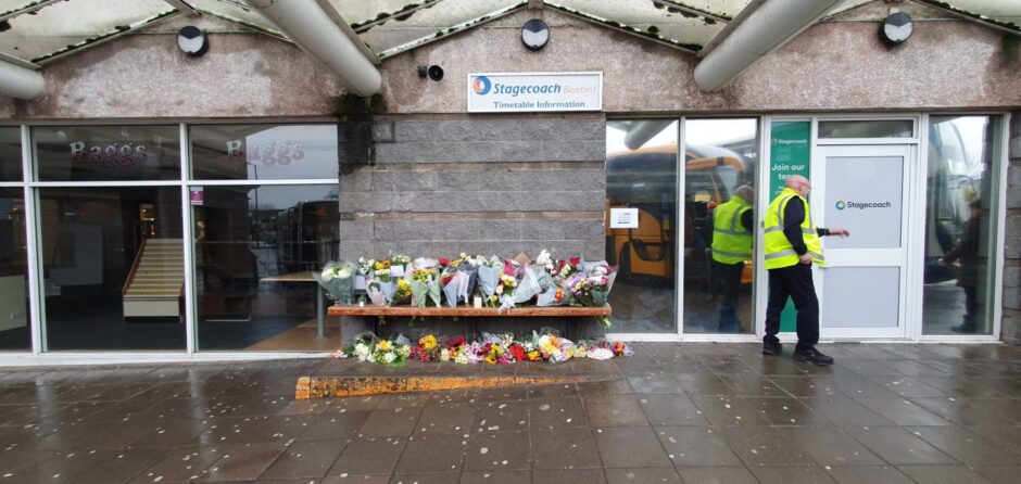 Flowers at Elgin bus station.