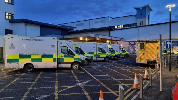 Ambulances parked outside Aberdeen Royal Infirmary's accident and emergency ward.