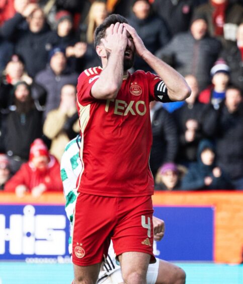 Aberdeen Captain Graeme Shinnie after missing a chance to go ahead against Celtic.
