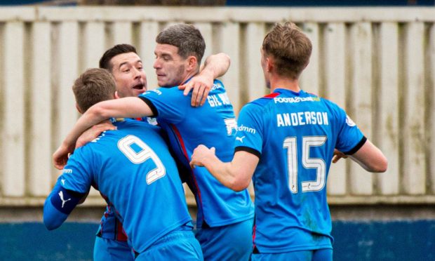 Inverness' Cammy Kerr (left) celebrates after scoring to make it 1-0.  Images: Euan Cherry/SNS Group