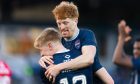 Ross County's Max Sheaf and Simon Murray celebrate at full time after a 3-2 win against Livingston. Image: SNS.