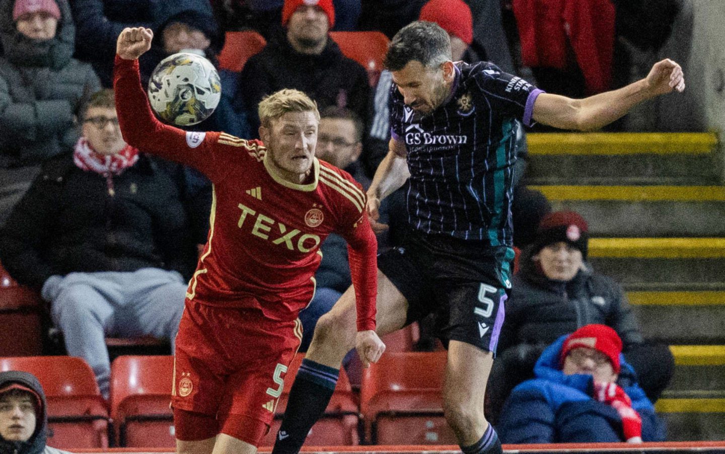 Dons' Richard Jensen is judged to have handled the ball which led to a penalty and St Johnstone's opener.