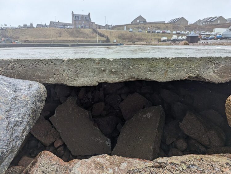 Boddam Harbour defence wall will huge gaps in its structure. 