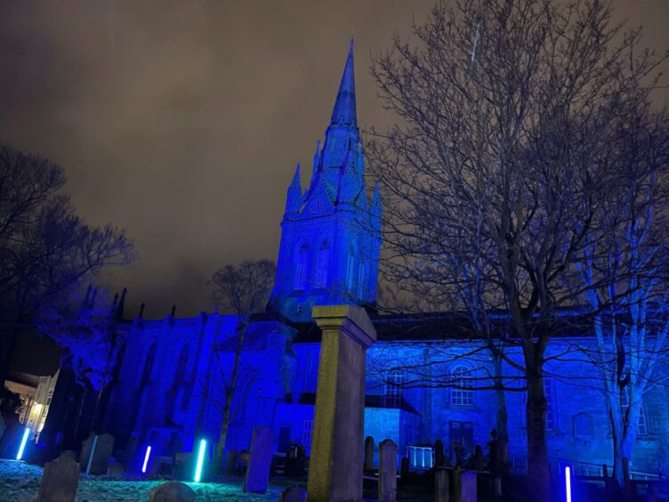 The Kirk of St Nicholas during Spectra festival in Aberdeen in February 2024.