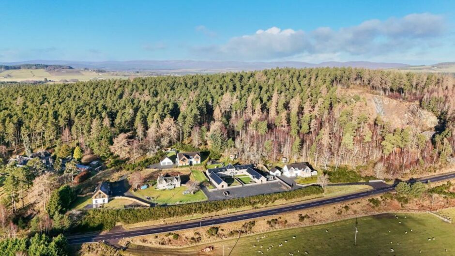 Aerial view of Broomhill Steading.