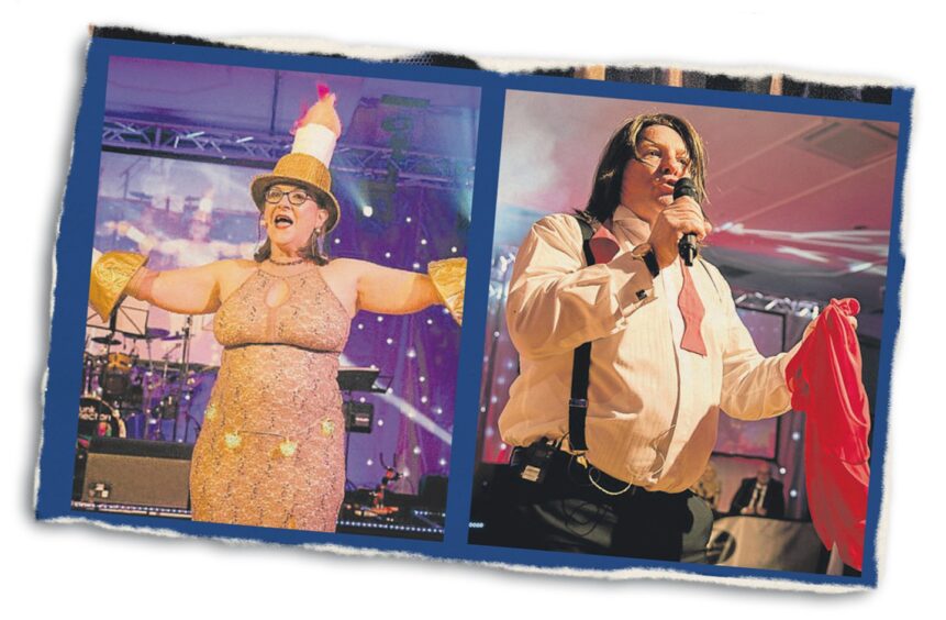 Carol Benzie, left, as Lumière from Beauty and the Beast and Bob Keiller as Meat Loaf as reported in the Evening Express in April 2018.
