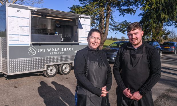 Owner Jonny Pratt and Claire Munro outside the JP's Wrap Shack in Turriff. Image: Darrell Benns/DC Thomson
