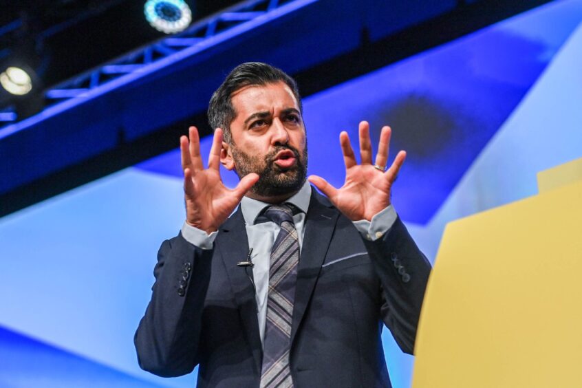 First Minister Humza Yousaf announced the council tax freeze in Aberdeen at the SNP conference in October - but left uncertainty by not confirming funding levels for months. Image: Darrell Benns/DC Thomson