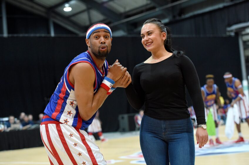 Harlem Globetrotters at AECC (Aberdeen Exhibition and Conference Centre). Pictured is the globetrotters with member of the audience.