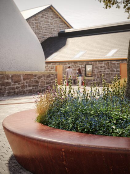 Courtyard scene for the proposed new distillery.