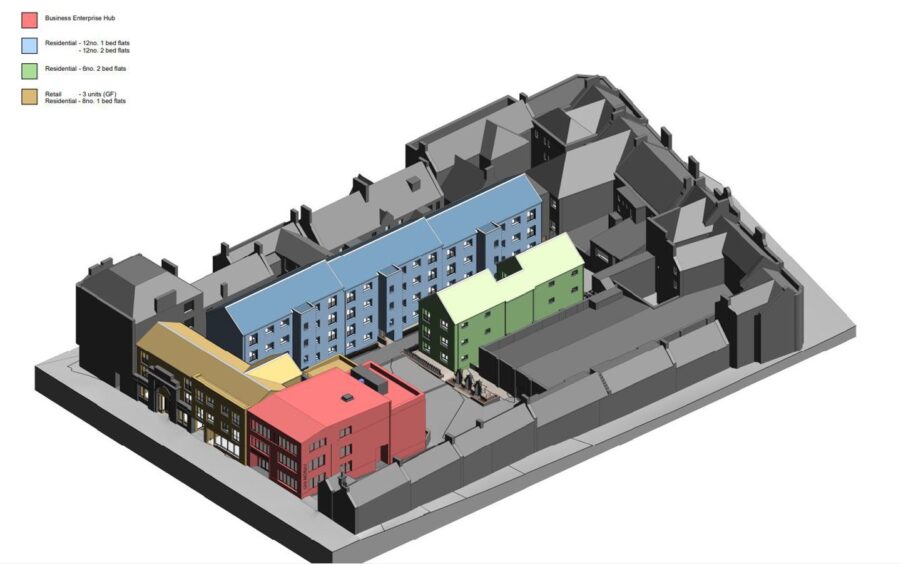 A colour-coded 3D model of what the Elgin South Street development will look like once it is completed