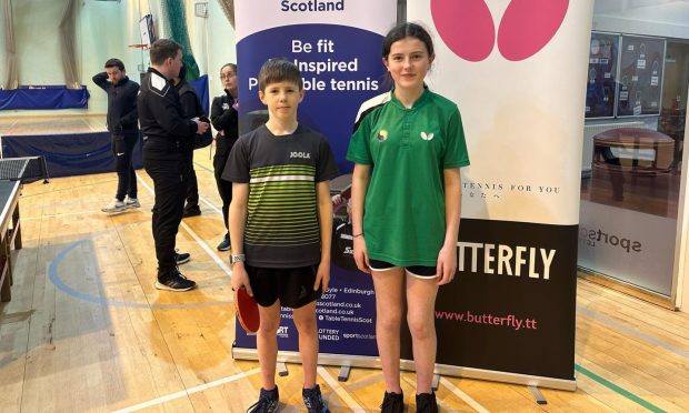 Alexander Stepney and Lacey Cadden, who will represent Scotland at the Primary Schools International in Jersey this April. Image: Inverness Table Tennis Club.