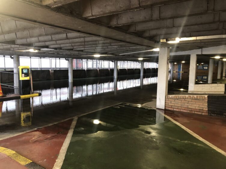 A level of the city's multi-storey car park was flooded due to heavy rainfall.
