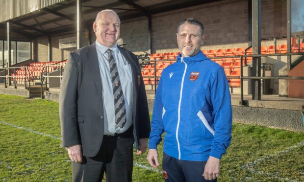 Rothes chairman Iain Paul, left, with Richard Hastings at Mackessack Park.