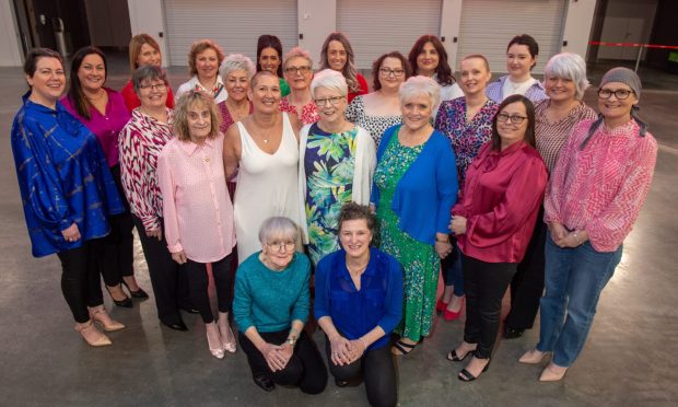 The 24 women taking part in 2024 Courage on the Catwalk. They all met up at P&J Live to swap stories and encouragement. Image: Kenny Elrick/DC Thomson