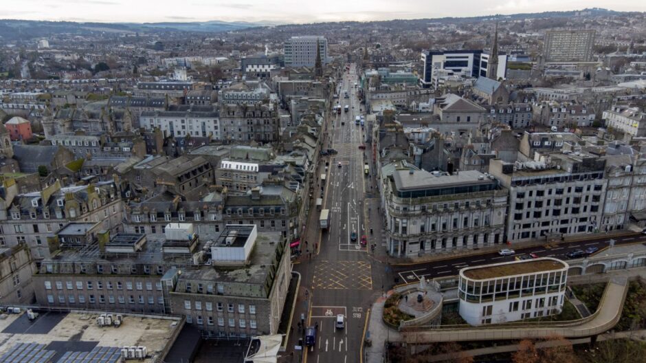 An aerial photo of Aberdeen's Union Street