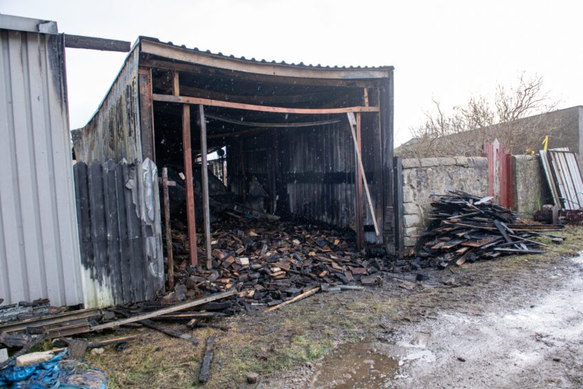 Burnt-out shed building in Aberdeen 
