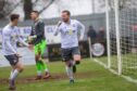 Danny Handling celebrates his opener for Brechin City at Inverurie Locos. Image: Kath Flannery/DC Thomson