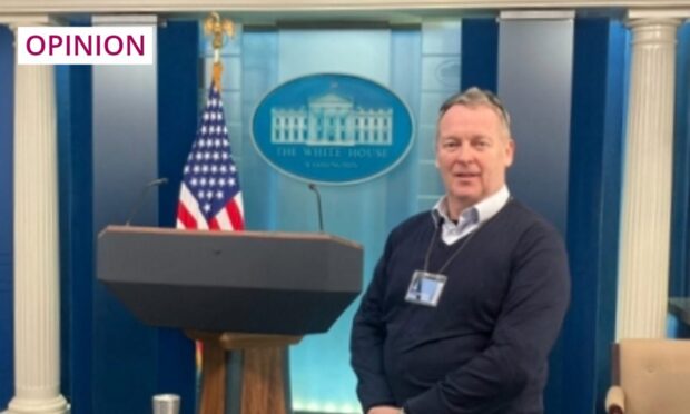 Columnist Mike Edwards in the White House press room on a recent visit to Washington DC