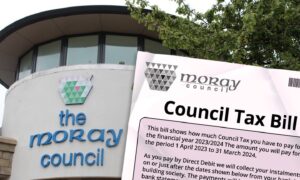 Graphic of Moray Council HQ and a council tax bill.