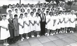 Nursing 1989-09-27 Foresterhill (C) AJL

"Feeling proud of themselves are nurses who graduated from the Aberdeen Royal Infirmary Nurses College, Foresterhill. Pictured with them is Mr Douglas Davidson, Area Superintendant Radiographer and member of the Grampian Health Board who presented them with badges and certificates." Picture taken 27 September 1989.

Used: EE 28/09/1989.