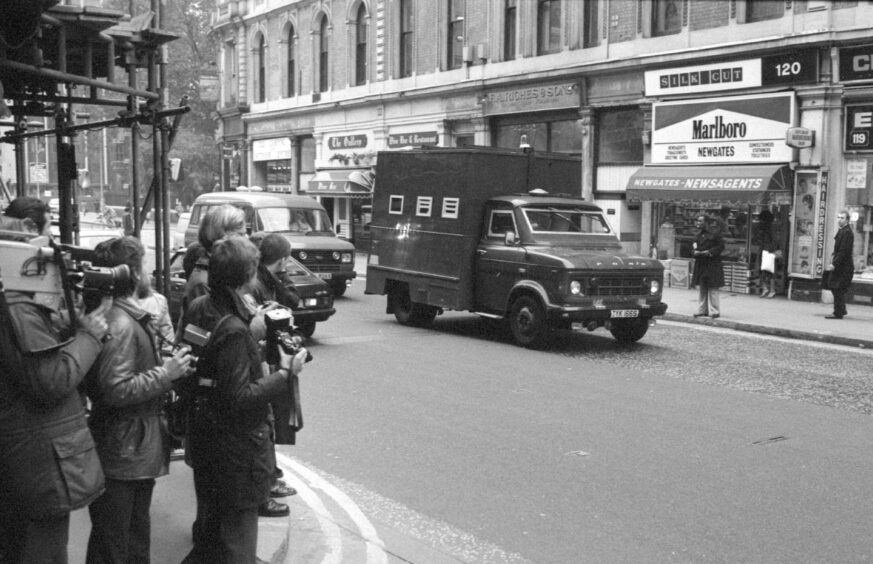 Nilsen arriving at the Old Bailey on the day of his trial on October 24, 1983. 