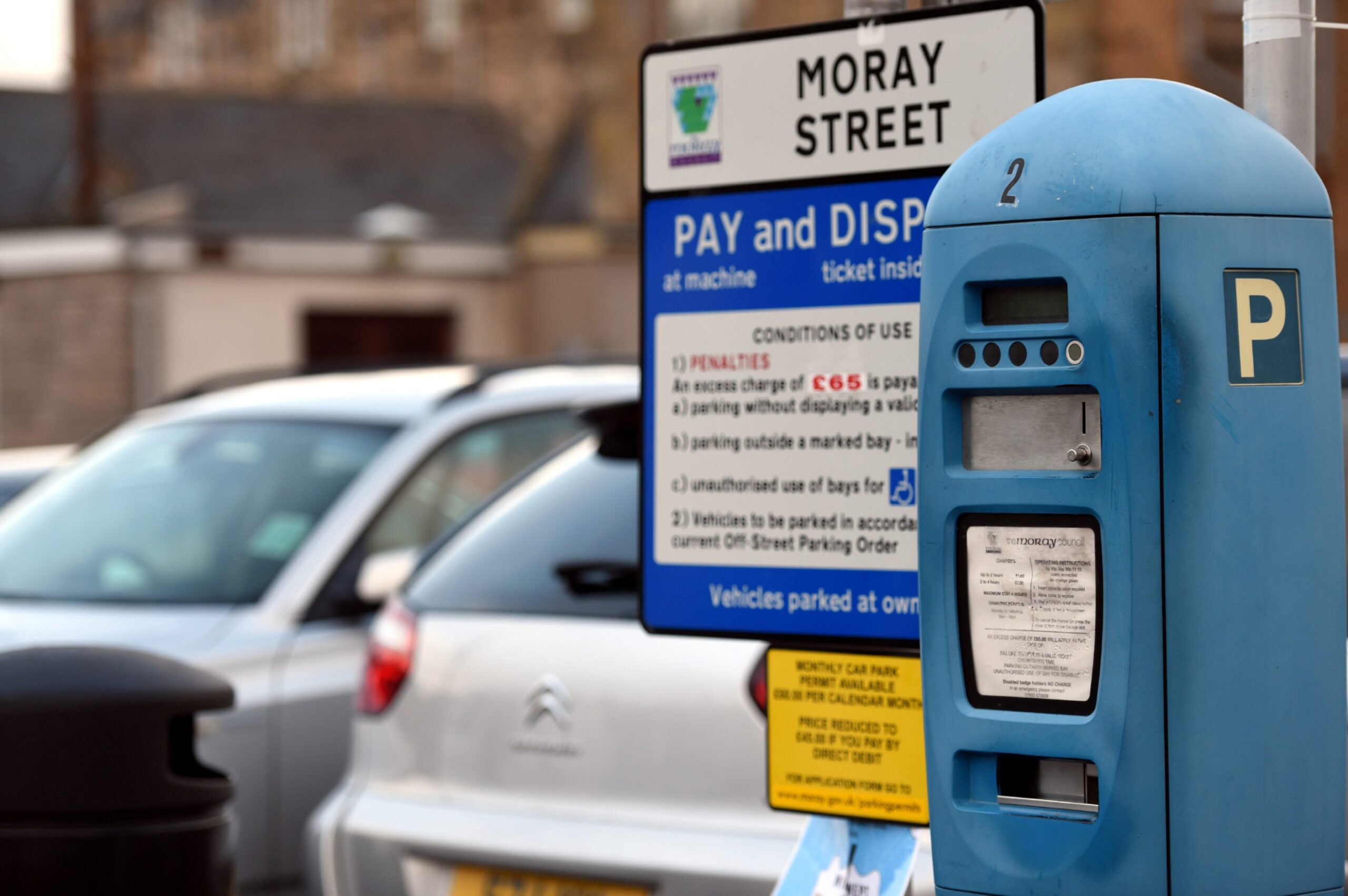Pay and display machine at Moray Street in Elgin.
