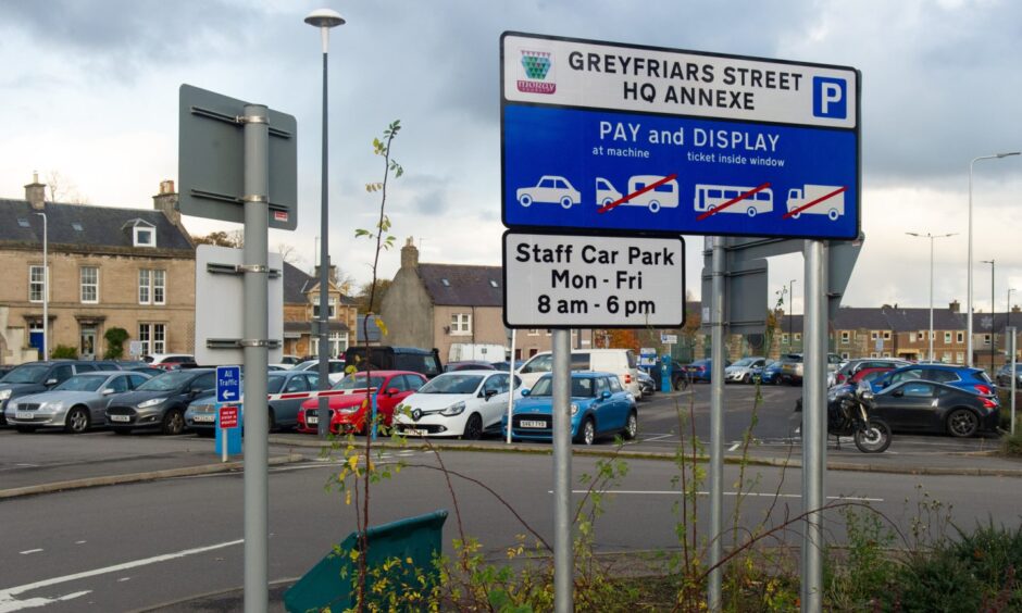 Staff car park at Moray Council. 