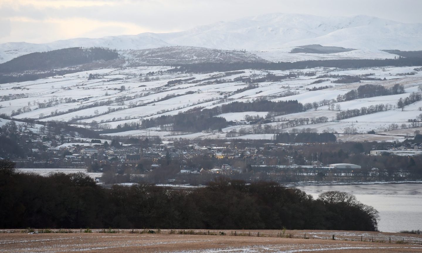Scenic view across Dingwall during snow day.