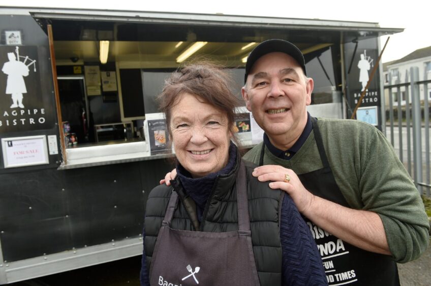 Lynda and Phil Jepson outside Inverness food truck, Bagpipe Bistro.
