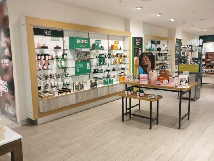 Interior of Body Shop store in Inverness.