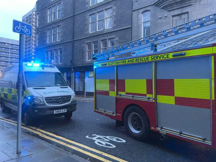 Ambulance and fire appliance at Castle Street
