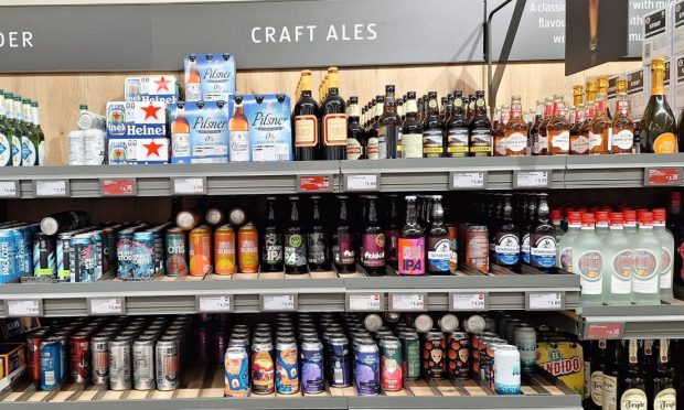 The beer aisle in an Aldi supermarket.