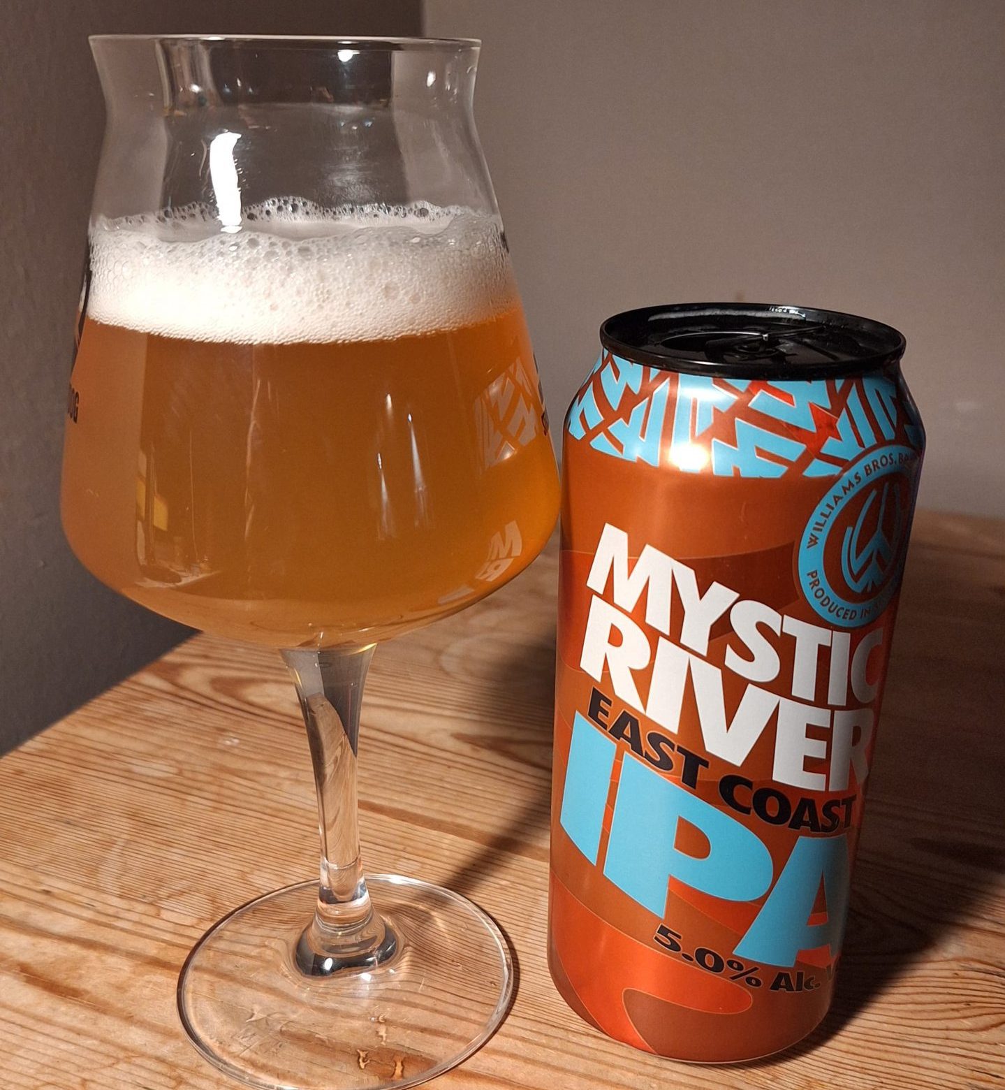 The Mystic River IPA poured into a glass. 