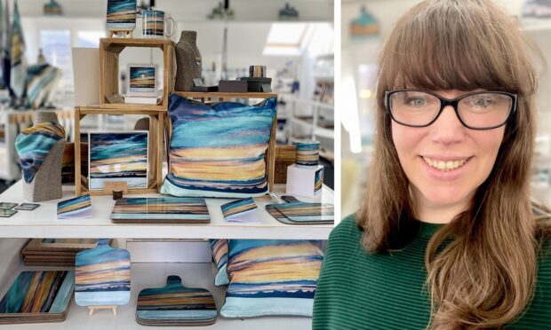 Pictured: Cath Waters and her stock from her shop Cath Waters Scottish Landscapes. Portree and Dunvegan, Isle of Skye.