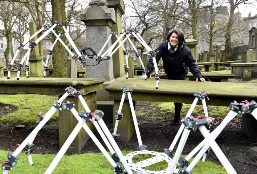 Councillor Marie Boulton welcomed giant spiders to the St Nicholas Kirkyard during Aberdeen's Spectra festival in 2017. Image: Colin Rennie/DC Thomson