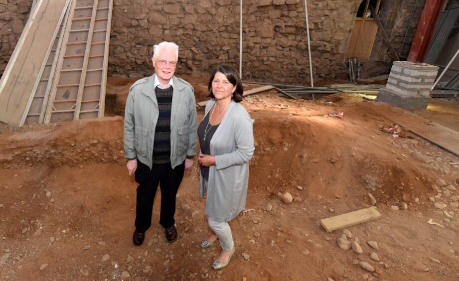 Arthur Winfield of the Open Space Trust and Councillor Marie Boulton by the archaeological digs at the East Kirk of St Nicholas. Image: Jim Irvine/DC Thomson