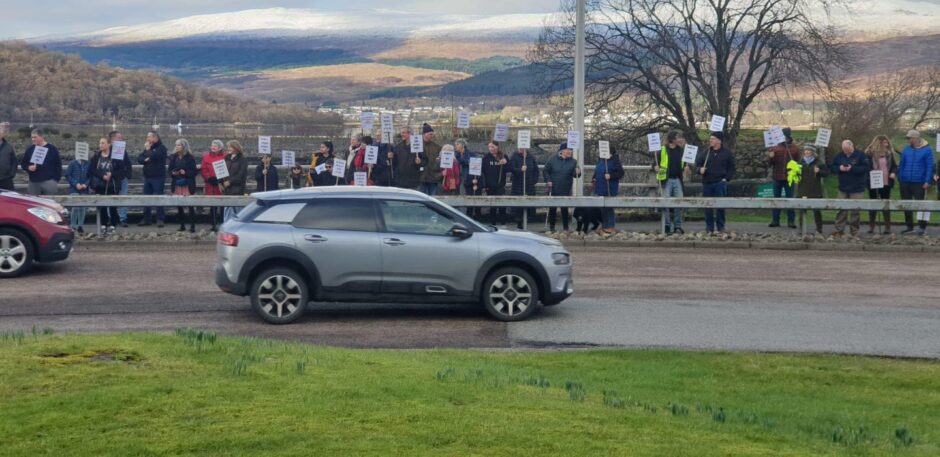 Protesters marching through Fort William.