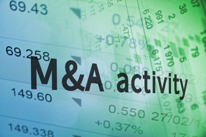 Inscription M&A activity on a financial background.; 