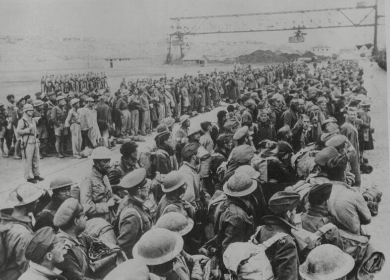 British troops captured at Cos, are lined up on arrival in Greece