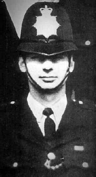 Serial killer Dennis Nilsen wearing police uniform after he joined the Metropolitan Police force in the 1970s.